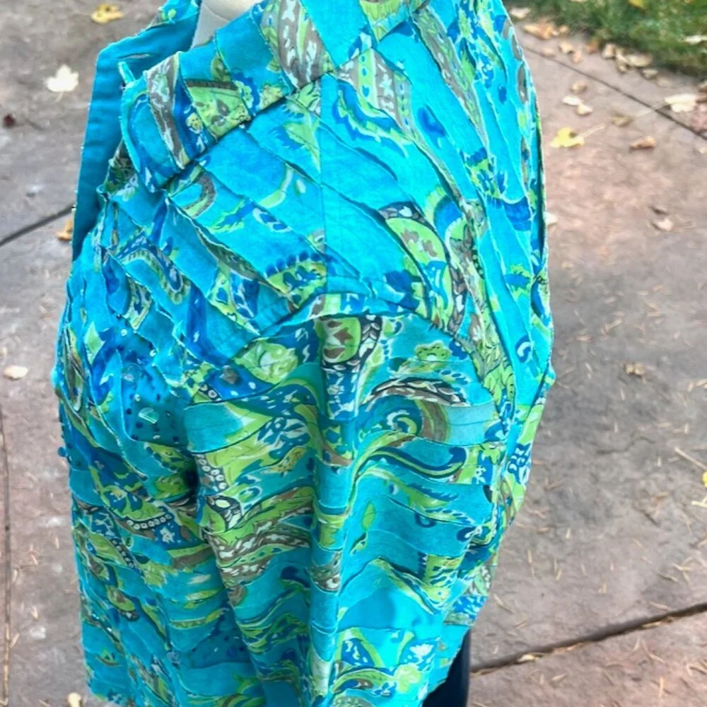 Shirt Jacket Sequins, Fancy buttons, Artistic Design, Blues, Greens, P Large - Picture 3 of 5